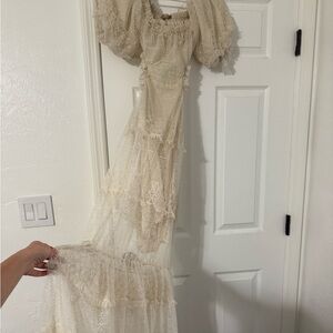 Elegant Cream Lace Maxi Dress